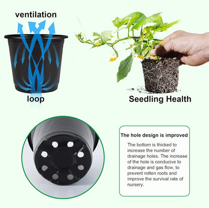 Augshy 50 Pcs 0.5 Gallon Black Plastic Plant Nursery Pots 6 Inches Seed Starting Pots Containers with 50 Labels