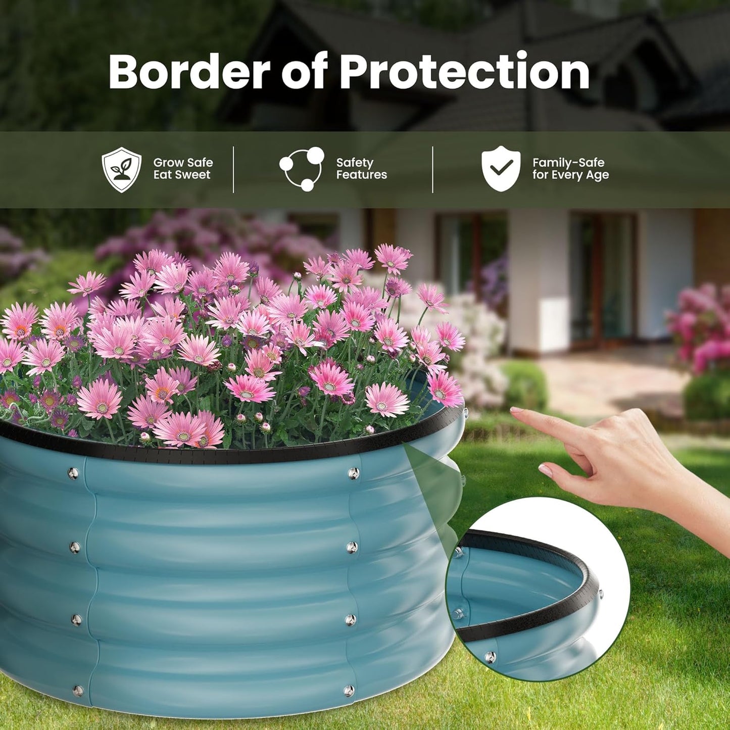 ZXZYHFTY Round Galvanized Raised Garden Bed kit, Blue Outdoor Garden Raised Planter Box, Round Large Metal Raised Garden Beds for Vegetable 2 * 2 * 1ft 1 Pack