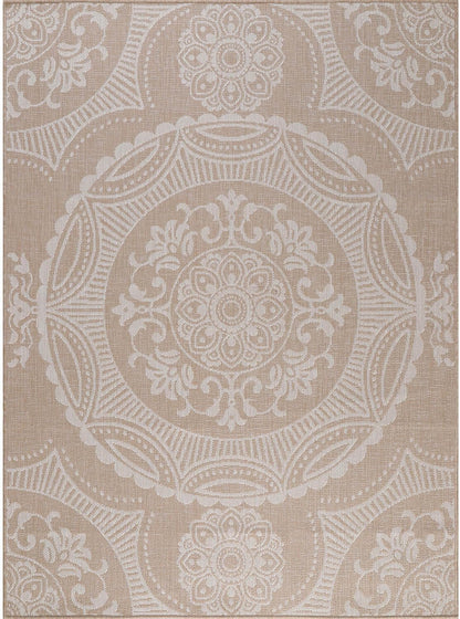 Medallion Outdoor Rug 6x9 Washable Outside Carpet for Indoor Patio Porch Waterproof Easy Cleaning Non Shedding Area Rugs Beige 6 x 9