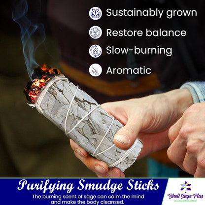 White Sage Sticks Pack of 3, Sage Smudge Kit 4'' Long Dried Sage Sticks for Meditation, Smudging and Cleansing, Getting Rid of Negative Energy