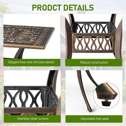 Outvita Patio Side Table, 35.4in Outdoor Square Cast Aluminum Bistro Table with Umbrella Hole and Antique Design for Backyard Porch Pool Balcony Deck Bronze