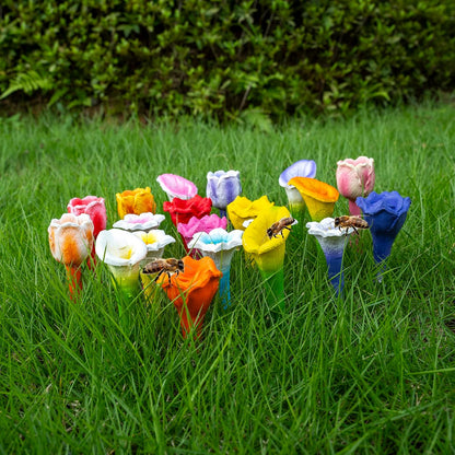 Drinking Cups for Insect, Water Station Flower Decor for Garden, Backyard, Porch, Balcony | Water Feeder for Bee, Butterfly, Ladybug, Wasp and More (Multicolor, Tulip + Lily)