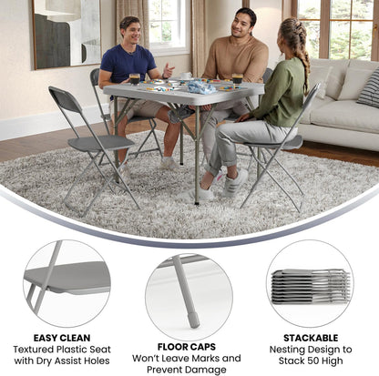 Flash Furniture Hercules Series Plastic Folding Chair - Grey - 4 Pack 650LB Weight Capacity Comfortable Event Chair-Lightweight Folding Chair