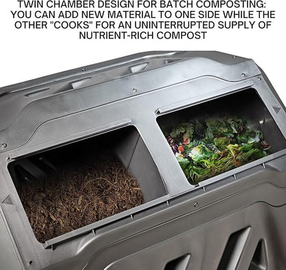 Koolscapes Dual Chamber Tumbling Composter 42 Gal (160L) Black Rotating Outdoor Compost Bin, Double Chamber Rotary Composter, Recycled Plastic with Steel Frame for Backyard and Vegetable Garden