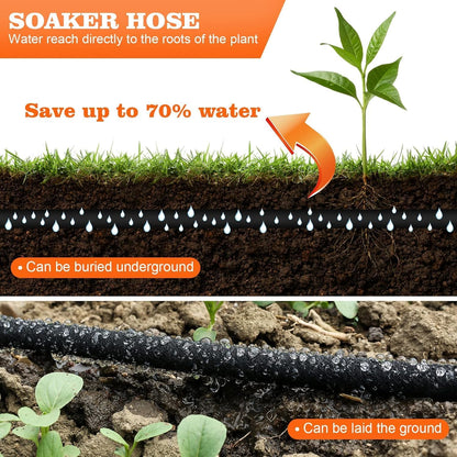 Soaker Hose, 1/2" x 50 FT Round Rubber Garden Soaker Hose, Heavy Duty Water Seeper Soaker Hoses for Foundation Watering, Garden Beds, Garden, Lawn and Plants