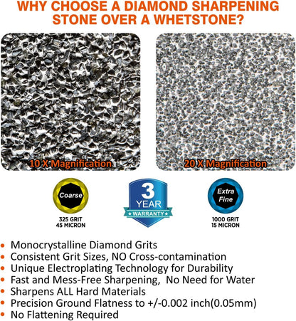 SHARPAL 168H Large 8" x 3" Dual-Grit Diamond Sharpening Stone – Coarse 325 & Extra-Fine 1000 Grit Monocrystalline Diamond Whetstone, Professional Knife Sharpener with Anti-Slip Pad and Angle Guide