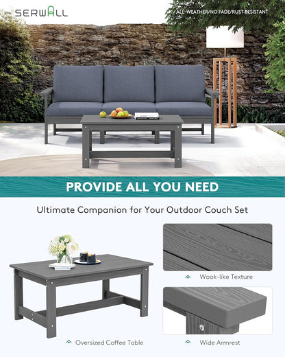 SERWALL HDPE Patio Sofa Set, 4-Piece Sectional Outdoor Furniture Set, All Weather Outdoor Couch Set Patio Furniture Set for Deck, Lawn, Grey Frame with Grey Cushion