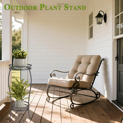 Plant Stand Indoor Outdoor 2 Tier 27.1 inch Tall Black Metal Rustproof Stable Plant Stands Multiple Plant Round Supports Rack for Planter Corner Garden Balcony Patio