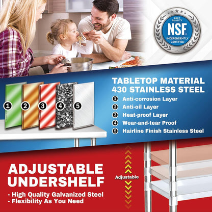 DuraSteel Food Prep Stainless Steel Table - 24 x 12 Inch Commercial Metal Workbench with Adjustable Under Shelf - NSF Certified - for Restaurant, Warehouse, Home, Kitchen, Garage