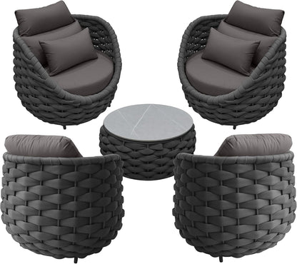 TWT Aluminum Outdoor Patio Furniture Set, 4 Pcs Textilene Armchairs Modern Outdoor Conversation Set Outdoor Single Sofa with Upgrade Cushion and Coffee Table for Balcony, Dark Grey