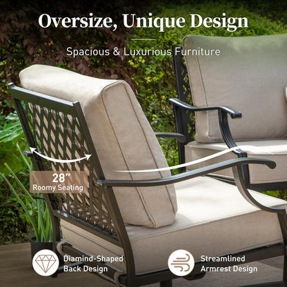 Metal Outdoor Patio Rocker Chairs Set of 2 with 5.75" Extra Thick Cushion, 2 Piece High Back Rocker Patio Chairs All Weather Outdoor Furniture Seating for Deck Porch Backyard, Beige