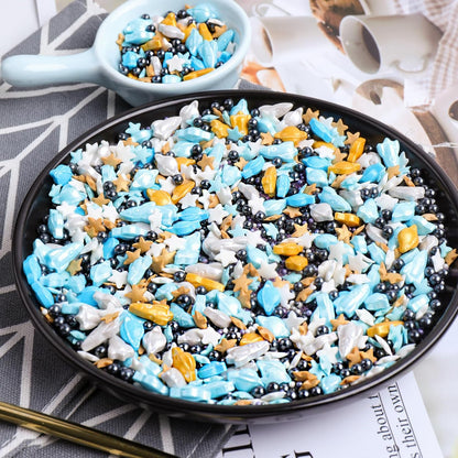Space themed Sprinkles for Cake Decorating, Rocket, Planet, Star & Pearl Sugar Mix for Baking Cupcakes, Cookies, Donuts & Ice Cream, Birthday Party Supllies