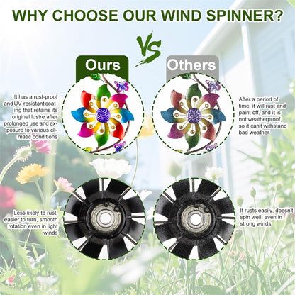 pearlstar Flower Wind Spinners Outdoor Metal Wind Sculpture Windmill Flower Pinwheel for Yard Lawn Patio Garden Decor