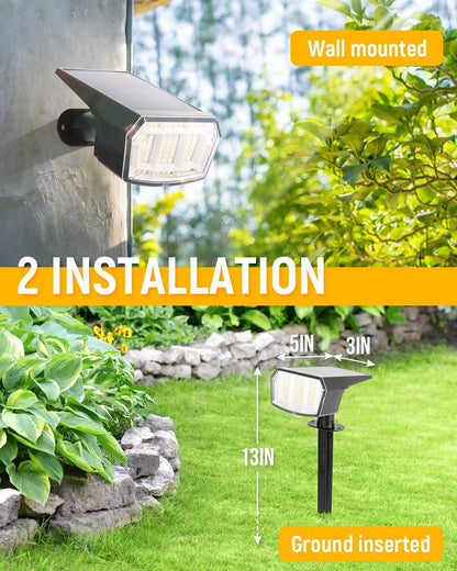 Solar Spot Lights Outdoor Waterproof Landscape Spotlights 63 LEDs 3 Lighting Modes IP65 Solar Spot Lights for Outside, Backyard, Garden, House, Garge-1 Pack Warm White