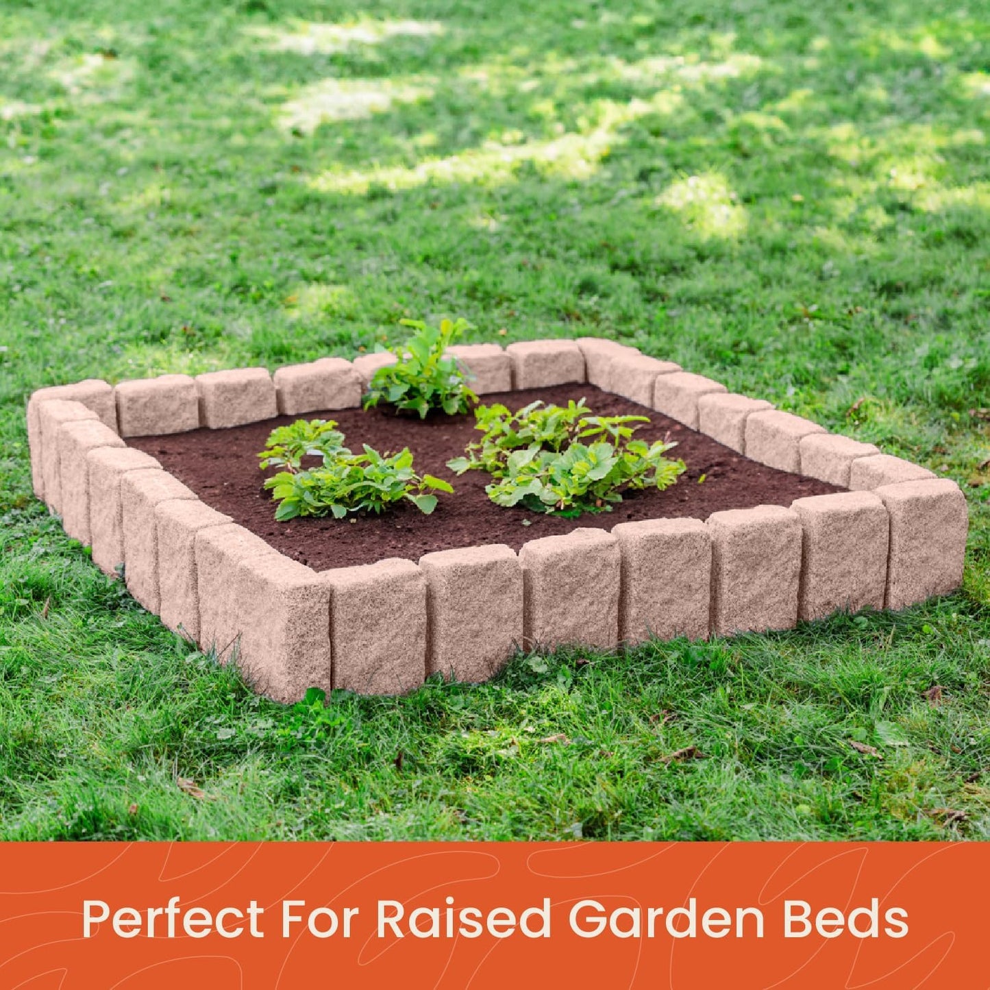 Beuta Landscape Edging | Garden Edging Border | Faux Stone Block XL for Lawn Edging, Flower Beds & Yard Edging – 1 Pack | Each Section Has 6 Blocks 48" L x 4" W x 9.5" H | 3 Spikes | Sandstone