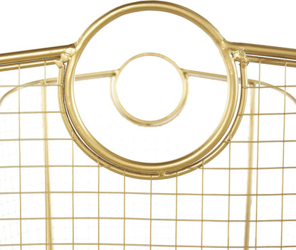 Deco 79 Metal Geometric Decorative and Functional Storage Basket Wire Grid Basket Organizer with Curved Edges Ring Handles, Basket for Storage 30" x 20" x 20", Gold