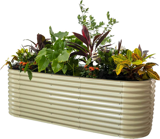 Vego garden 32" Extra Tall Raised Garden Bed Kits, 10 in 1 Modular Raised Planter Box for Vegetables Flowers Fruits Oval Metal Raised Garden Bed- Pearl White