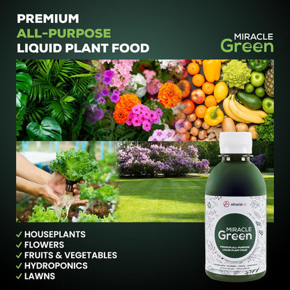 Miracle Green Fast-Acting Liquid Fertilizer- Special Formula with Tree Sap & Yucca Plant Extract - All-Purpose Fertilizer for Houseplants, Flowers, Fruits, Vegetables & Trees (8 oz Plant Food)