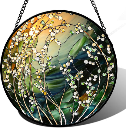 Stained Glass Suncatcher, Yellow Green Gradient Flower Sun Catcher Plants Stain Glass Window Hanging Decoration Mother's Day Birthday Gifts for Women Men Mom and Nana 15 in