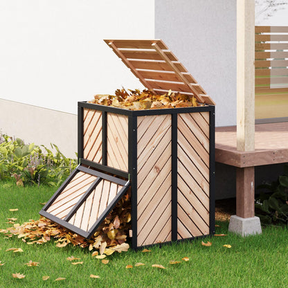 115 Gallon Solid Wood Composter, Outdoor Compost Bin with Pull-Out Door and Flip-Top Lid, Heavy Duty Composting Bin for Outside Backyard, Garden, Patio, Natural