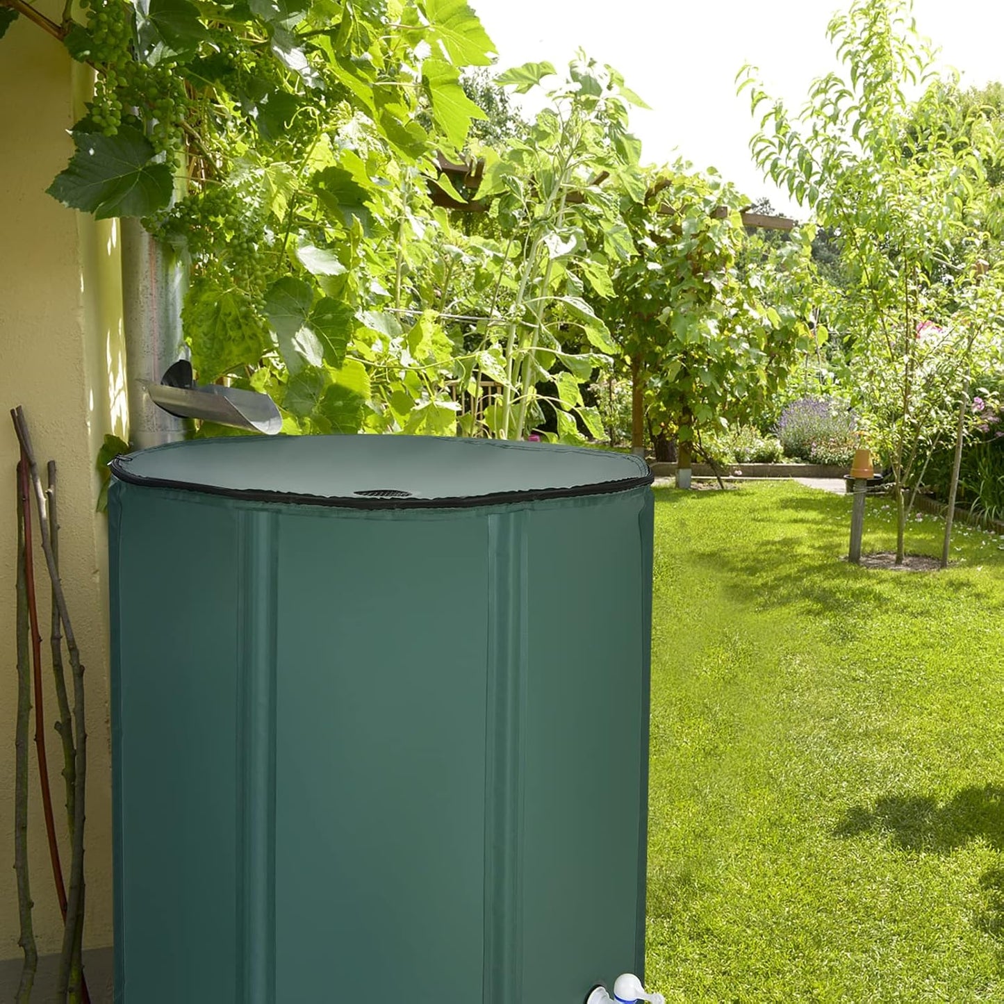 Happygrill 100 Gallon Collapsible Rain Barrel, PVC Rain Water Collection Barrel with Spigot Water Storage Container & Top Mesh, Portable Rain Barrels to Collect Rainwater from Gutter for Garden Lawn