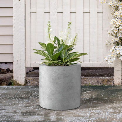 Kante 12.6" Dia Round Concrete Planter, Modern Style Large Cylindrical Plant Pot with Drainage Hole and Rubber Plug for Indoor Outdoor Patio, Natural Concrete