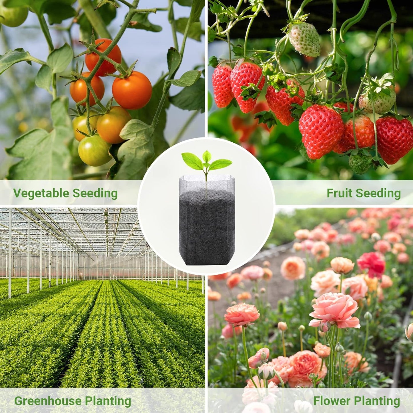 GREANER 400 PCS Nursery Bags - 5.5"x6.3", Biodegradable Plant Starter Bags, Thickened Non-Woven Biodegradable Plant Pots for Plant, Seedling, Garden, Flower, Vegetable, Indoors and Outdoor Use