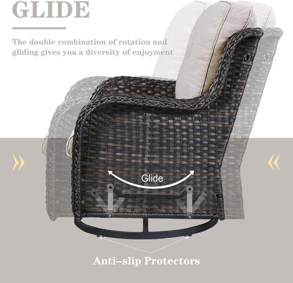 Outdoor Swivel Rcoker Patio Chairs - Outdoor Swivel Patio Chairs Set of 2 Wicker Chair Patio Furniture Sets with Covered Cushion for Porch Deck Balcony Garden, Beige