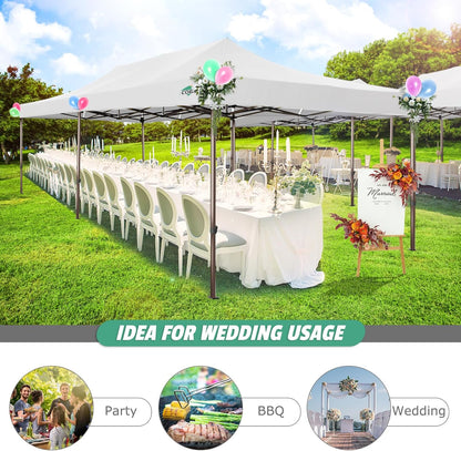 COBIZI 10x20 Pop Up Canopy Heavy Duty Without Sidewalls, Commercial Heavy Duty Pop Up Tent for Parties All Weather Waterproof and UV 50+ Wedding Tent with Roller Bag(Legs Upgraded),White