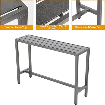 3-Piece Outdoor Patio Bar Set, Bar Height Patio Dining Set, Weather-Resistant Bistro Counter Pub Set with Cushions & Slatted Tabletop for Backyard, Garden, Yard