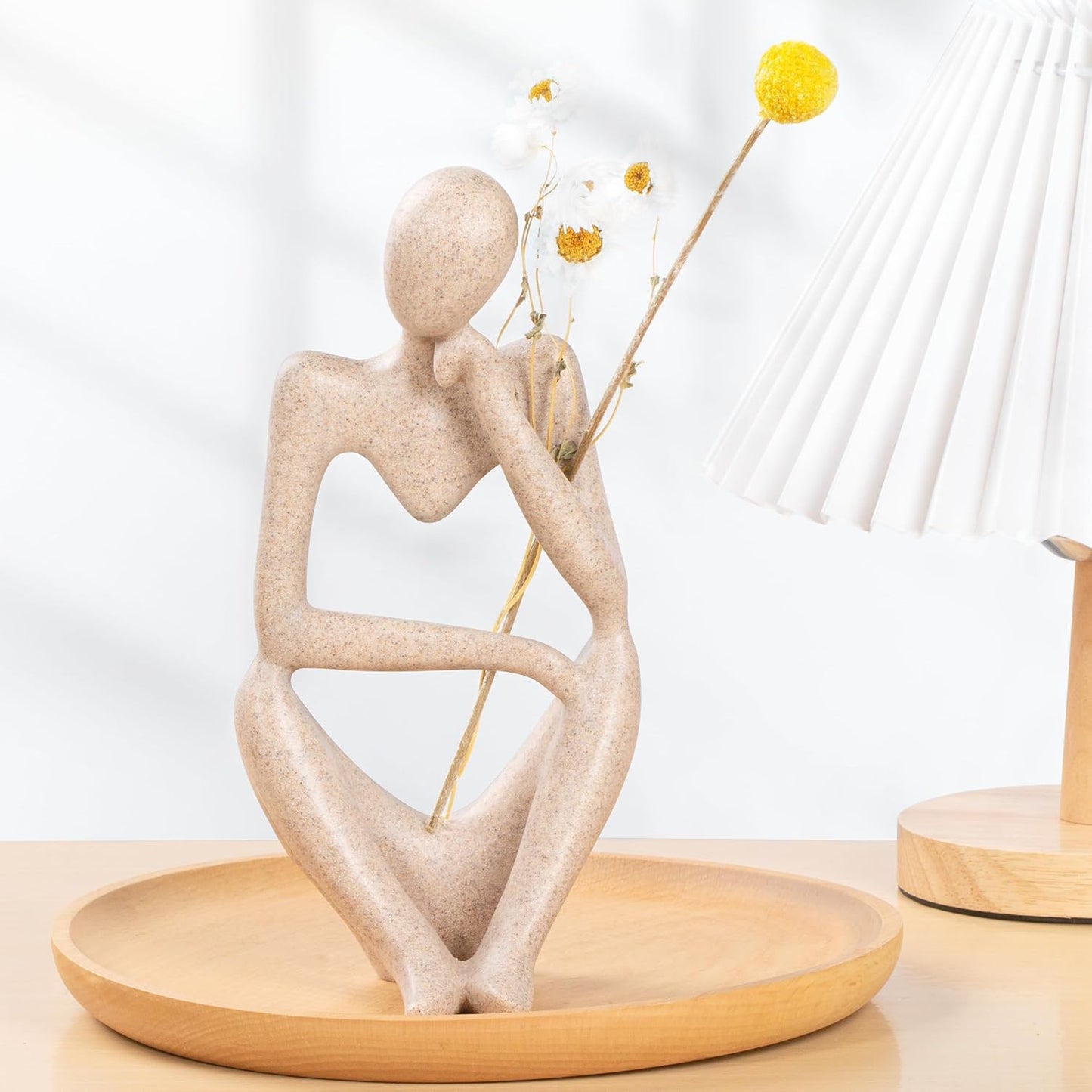 INNOLITES Boho Decor Thinker Statue Abstract Art Sculpture, Sandstone Resin Collectible Figurines for Home Living Room Office Shelf Decoration(Right, Large)