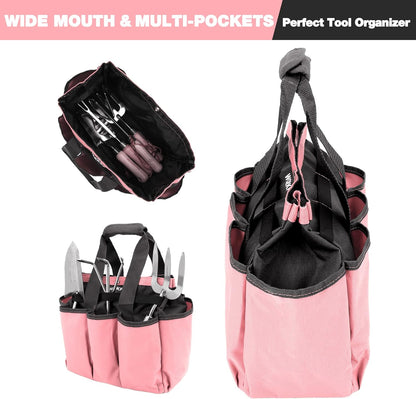 WORKPRO Garden Bag, Garden Tool Tote Storage Bag with 8 Pockets, Home Organizer for Outdoor Gardening Caddy, Garden Tool Kit Holder (Tools NOT Included), Pink Ribbon, Garden Gifts