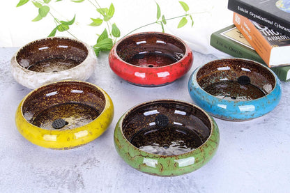 VanEnjoy 7.3 inch Round Large Shallow Succulent Ceramic Glazed Planter Pots with Drainage Hole, Bonsai Pots Garden Decorative Cactus Stand Flower Container (Yellow)