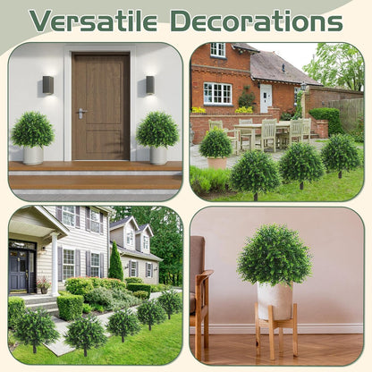 Yunlly 10 Pcs 18 Inch Artificial Boxwood Ball Topiary Tree Fake Outdoor Plants Bush, UV Resistance Faux Shrubs with Spike Realistic Greenery Potted for Indoor Garden Yard Porch Patio Decor (Green)