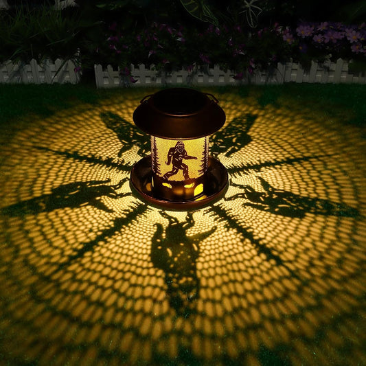 Bird Feeders for Outdoors Solar Lanterns Outdoor Waterproof Bigfoot Hanging Garden Decor Birthdays for Women Mom Metal Solar Decoration Outside for Yard, Patio, Lawn(Sasquatch Pattern)
