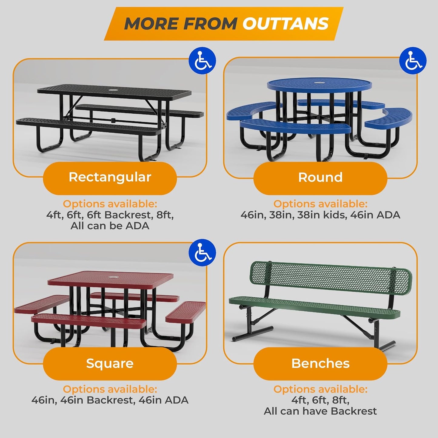 Heavy-Duty Outdoor Metal Bench, Thermoplastic-Coated, Inground, Weatherproof, Commercial-Grade for Parks, Gardens, Patios, Stores & More (6 Ft - Inground with Back, Green)