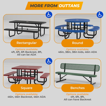 Heavy-Duty Outdoor Metal Bench, Thermoplastic-Coated, Portable, Weatherproof, Commercial-Grade for Parks, Gardens, Patios, Stores & More (6 Ft - Portable, Red)
