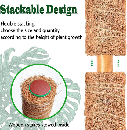 2 Pack 17 Inch Moss Pole, Stackable Moss Poles for Climbing Plants Monstera, Tall Plant Sticks Accessories, Large Coir Plant Support Stakes for Potted Plants Indoor, Pothos, Philodendron