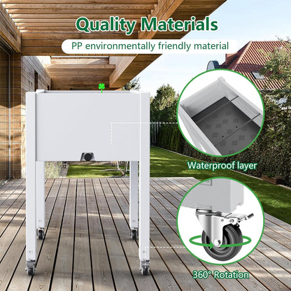 Horticulture Raised Garden Bed with Legs, Divisible Raised Resin Planter Box for Backyard, Patio, Balcony, with 4 Legs, 4 Swivel Lockable Wheels(Ashen,30.04 * 17.72 * 28.9)