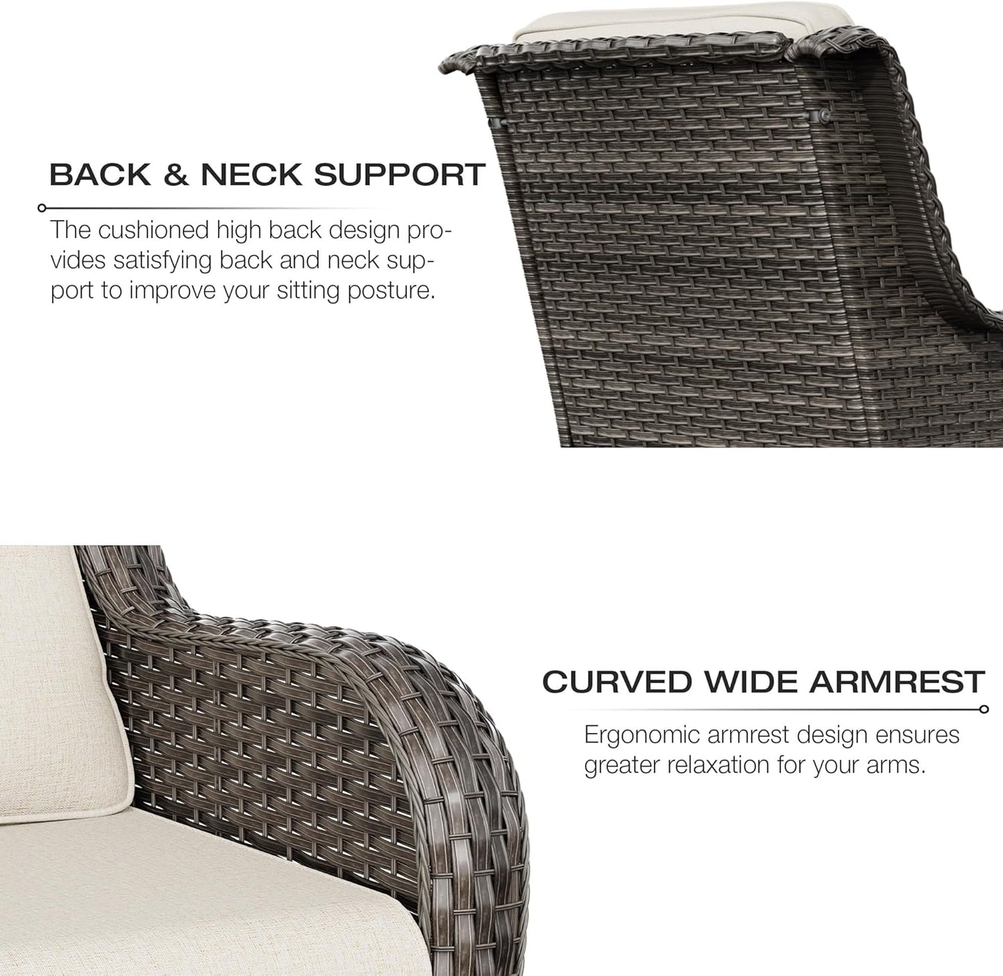 Joyside Patio Furniture Set 5-Piece Wicker Outdoor Furniture Conversational Set with 3-Seat Sofa, 2 Armchairs, 2 Ottoman Patio Rattan Wicker Sectional Sofa Set with Olefin Cushions(Mixed Grey/Beige)