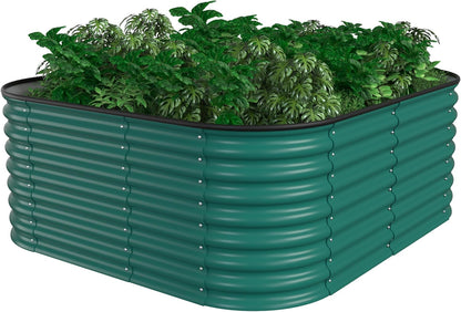 MUPATER 9-in-1 Galvanized Steel Planter Box, 24''H Modular Garden Bed Outdoor with 2 Aluminum Support Rods, 6x3x2FT Raised Garden Bed Kit Oval for Herbs, Vegetables and Flowers, Garden, Green