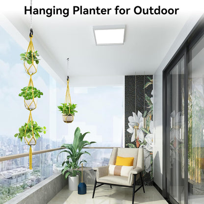 USLAI Macrame Plant Hanger Indoor Outdoor, Up to 4-15 inch Pot, Heavy 20lb Planters, Extra Long Strong Hanging Planter Basket Holder, Boho Home Decor, 35+72 Inch, Yellow (POTS NOT Included)
