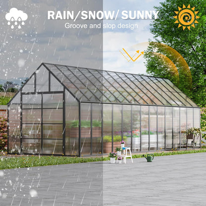 CDCASA 10x28 FT Greenhouse for Outdoors,Large Easy Assembly Thicker Aluminum Polycarbonate Greenhouses w/6 Windows, Double Door, Walk-in Green House for Outside,Patio,Backyard,Garden