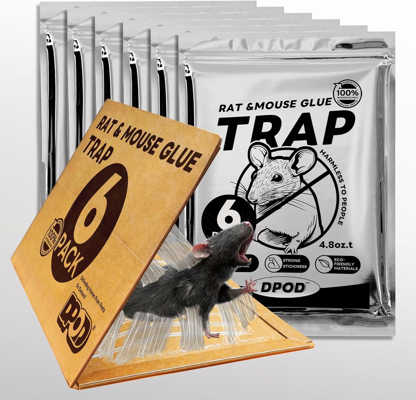 Glue Mouse Traps Indoor for Home 6 Pack, Large Sticky Mouse Traps for Inside House, Pre-Baited Adhesive Non-Toxic Glue Traps for Mice Rats, Snakes, Lizard, Insect(13.5" x 8.5")