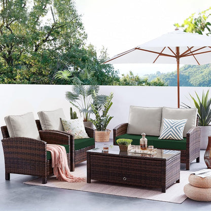 Favoyard Patio Chair Cushions 24 x 24 x 4 Inch Waterproof Outdoor Seat Cushions for Patio Furniture 3-Year Color Fastness Garden Sofa Couch Chair Pads with Handle & Adjustable Straps Set of 2, Green