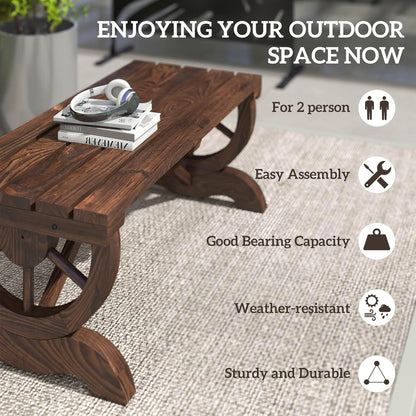 Outsunny 2-Person Wooden Garden Bench, Outdoor Wagon Wheel Porch Bench for Backyard Garden, Support 550 LBS, Rustic Country Style Patio Furniture, Brown