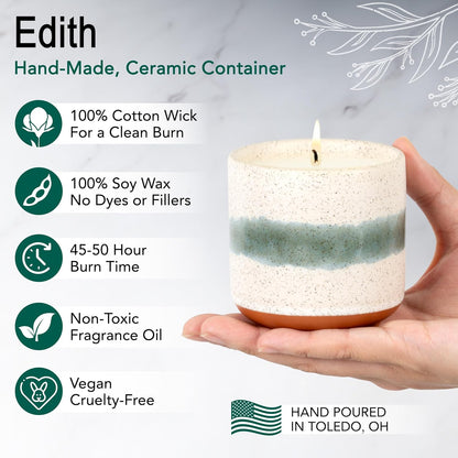 The Growing Candle, Lemongrass Scented, 8.5oz Ceramic Pot, Single Wick Aromatherapy Candles, 100% Soy for Women and Men, Edith