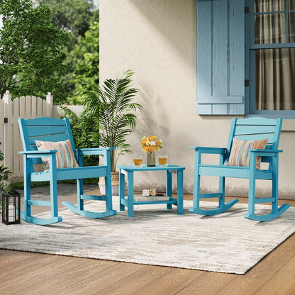 Patio Rocking Chairs Set of 2, Weatherproof HIPS Outdoor Rocking Chair for Adults, 400LBS Support Heavy Duty Porch Rocking Chairs for Garden, Lawn, Backyard, Outdoor and Indoor (Lake Blue)