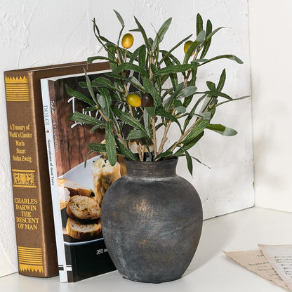 SIDUCAL Ceramic Decorative Flower Vase | 6 Inch Pottery Rustic Farmhouse | Boho | Terracotta Vase for Home Decor, Table, Living Room, Bathroom, Shelf, Mantel Decoration, Bronze