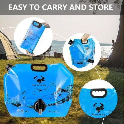 Collapsible 8L Water Storage Bag, BPA-Free Portable Folding Water Jug with Adjustable Faucet, Leakproof Emergency Water Bag for Camping, Hiking, Riding, Outdoor Sport (Blue, 4)
